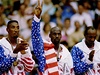 Dream Team 1992 OH Barcelona. (Zleva: Pippen, Jordan, Drexler).