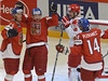 TIME OUT LN: Snad nervozita dobruslila | Lidovky.cz - Názory eští hráči (zleva) Lukáš Krajíček, střelec gólu Aleš Hemský a Tomáš Plekanec a dánský obránce Daniel Nielsen (druhý zprava)