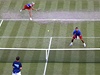 �e�t� tenist� Lucie Hradeck� (vlevo) a Radek �t�p�nek vypadli v 1. kole sm�en� �ty�hry olympijsk�ho turnaje. Po velk� bitv� je vy�adili dom�c� Britov� Andy Murray a Laura Robsonov�