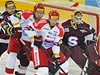 Sparta Praha - České Budějovice. Zleva obránce Sparty Radek Philipp, budějovičtí útočníci Martin Hanzal a Václav Prospal a brankář Marek Schwarz